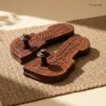 Sheesham Wood Khadau Charan Paduka with Hand-Carved Floral Designs