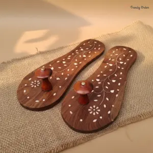 Wooden Khadau with White Floral Artwork