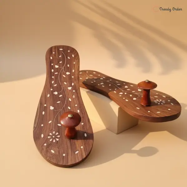 Wooden Khadau with White Floral Artwork Wooden Khadau with White Floral Artwork