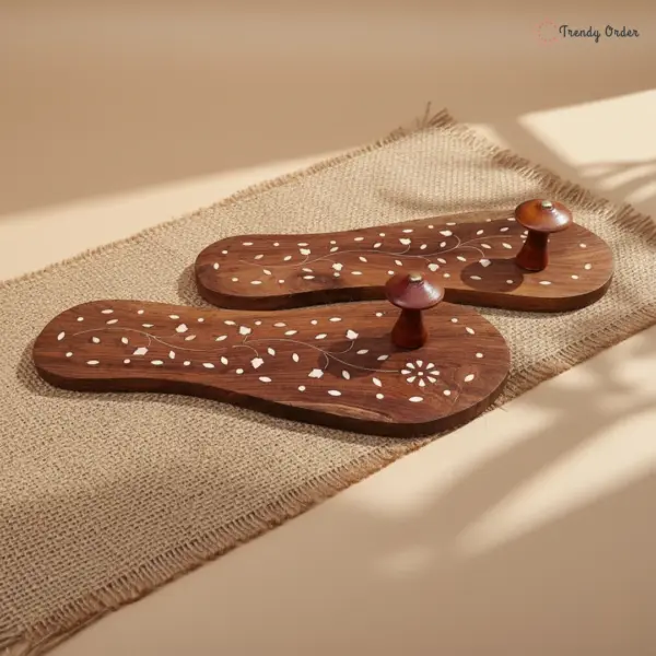 Wooden Khadau with White Floral Artwork Wooden Khadau with White Floral Artwork