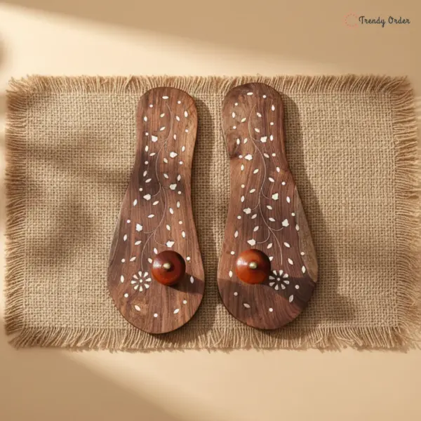 Wooden Khadau with White Floral Artwork Wooden Khadau with White Floral Artwork