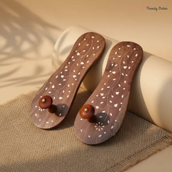 Wooden Khadau with White Floral Artwork Wooden Khadau with White Floral Artwork