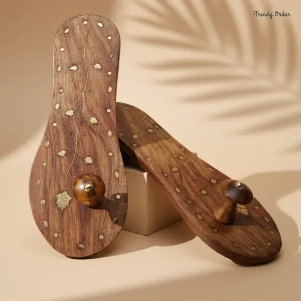 Wooden Khadau with Brass Designs