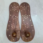 Simple Wooden Khadau Paduka with Floral Brass Work