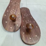 Simple Wooden Khadau Paduka with Floral Brass Work