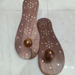 Simple Wooden Khadau Paduka with Floral Brass Work