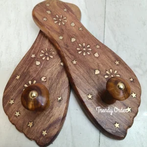 Foot Design Wooden Khadau With Brass Work