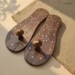 Simple Wooden Khadau Paduka with Floral Brass Work
