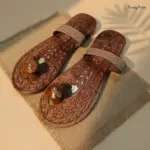 Handcrafted Sheesham Wooden Khadau with Floral Carvings, Brass Work & Strap