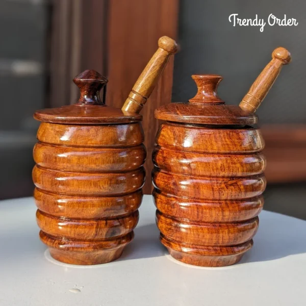 Wooden Honey Jar with Honey Dipper