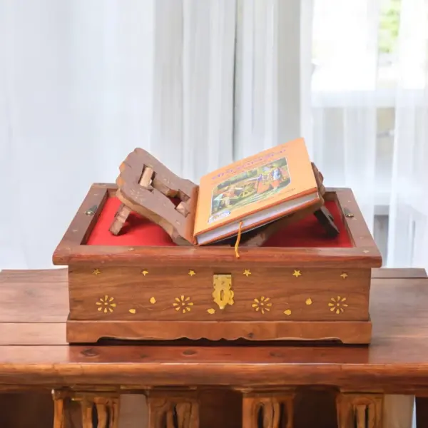 Wooden Bhagavad Gita Stand with Box