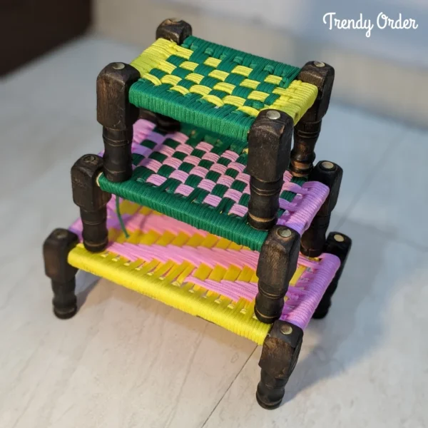 Wooden Manji Charpai Chowki Set of 3