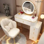 Glam Wood Vanity Set with LED Mirror and Storage Drawers