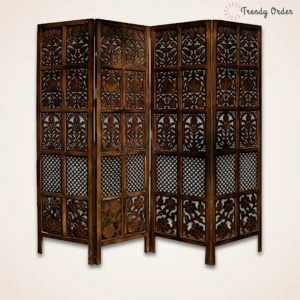 Carved Room Divider Screen with Floral Design