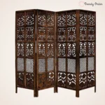 Carved Room Divider Screen with Floral Design