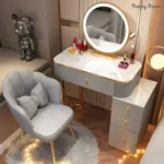 Glam Wood Vanity Set with LED Mirror and Storage Drawers