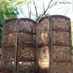 Mandala 4-Panel Room Divider with Carved Floral Design