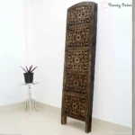 Mandala 4-Panel Room Divider with Carved Floral Design