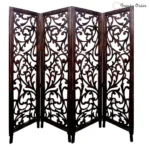 Moroccan Carved Room Divider with Floral Lattice Design