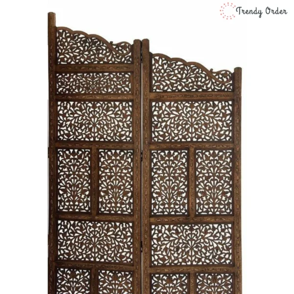 Botanical Carved Room Divider with Serpentine Crown Design