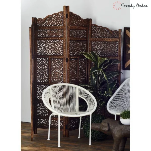 Botanical Carved Room Divider with Serpentine Crown Design