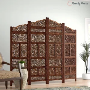 Botanical Carved Room Divider with Serpentine Crown Design