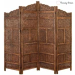 Botanical Carved Room Divider with Serpentine Crown Design