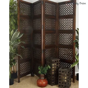 Geometric Ring Pattern Room Divider with Dark Brown Finish