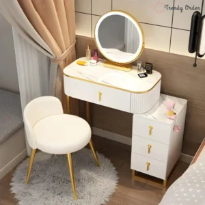 Glam Wood Vanity Set with LED Mirror and Storage Drawers