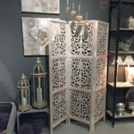 Palmetto Carved Room Divider with Whitewashed Finish