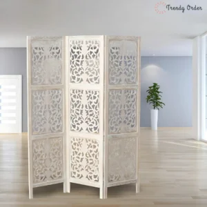 Palmetto Carved Room Divider with Whitewashed Finish