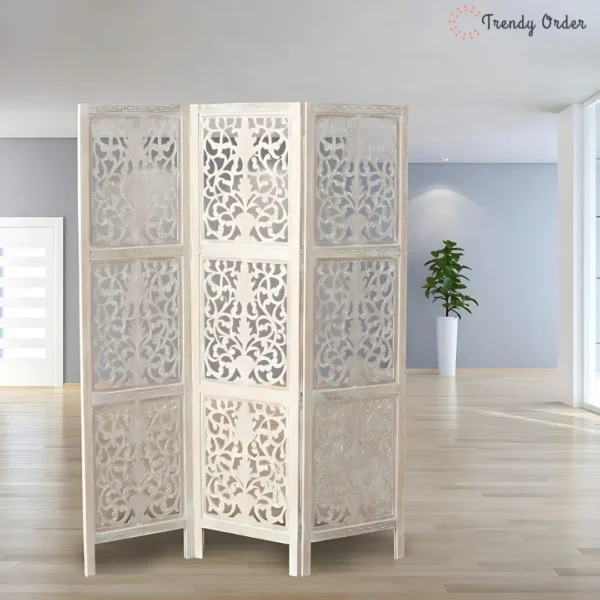 Palmetto Carved Room Divider with Whitewashed Finish