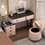 Modern LED Vanity Set with Storage Cabinet and Shell Chair