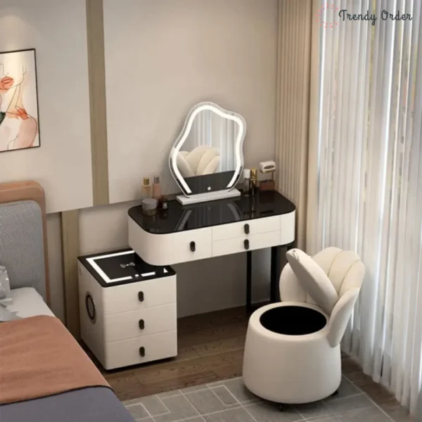 Modern LED Vanity Set with Storage Cabinet and Shell Chair Modern LED Vanity Set with Storage Cabinet and Shell Chair