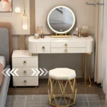 Modern LED Vanity Set with Storage Cabinet and Shell Chair