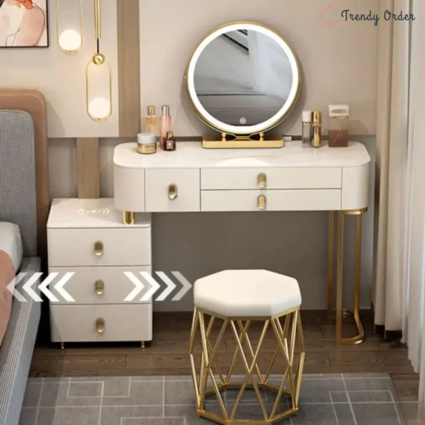 Modern LED Vanity Set with Storage Cabinet and Shell Chair Modern LED Vanity Set with Storage Cabinet and Shell Chair