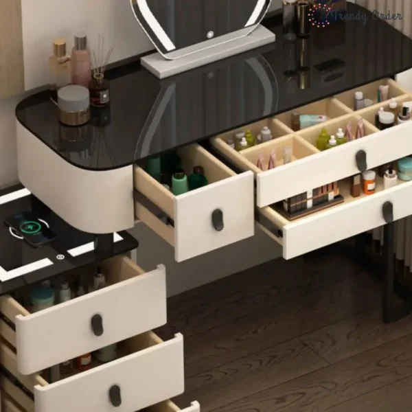 Modern LED Vanity Set with Storage Cabinet and Shell Chair Modern LED Vanity Set with Storage Cabinet and Shell Chair