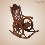 Sheesham Wood Rocking Chair Walnut Finish Carved Floral Design