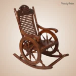 Sheesham Wood Rocking Chair Walnut Finish Carved Floral Design