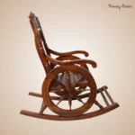 Sheesham Wood Rocking Chair Walnut Finish Carved Floral Design