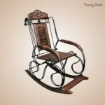 Wooden & Iron Rocking Chair Carved Design