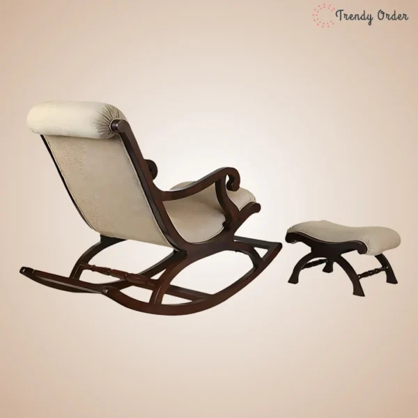 Luxurious Wooden Rocking Chair with Footrest Ottoman