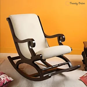 Luxurious Wooden Rocking Chair with Footrest Ottoman