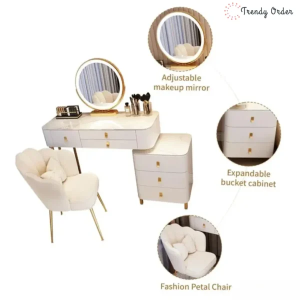 Tasarla Modern Vanity Set with LED Mirror and Gold Accents Tasarla Modern Vanity Set with LED Mirror and Gold Accents