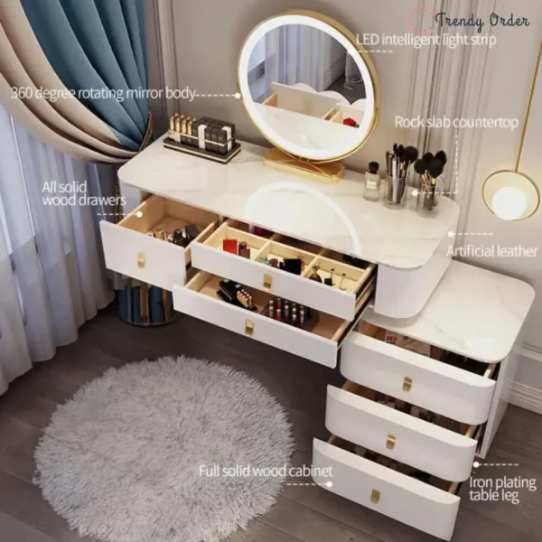Tasarla Modern Vanity Set with LED Mirror and Gold Accents Tasarla Modern Vanity Set with LED Mirror and Gold Accents
