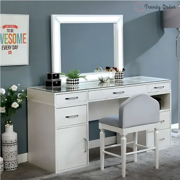 Ramsley Modern Vanity Set with LED Mirror and Storage Space Ramsley Modern Vanity Set with LED Mirror and Storage Space