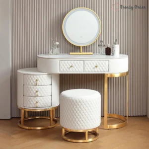 Luxury Quilted Wooden Vanity Set 5-Drawer Makeup Desk