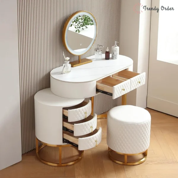 Luxury Quilted Wooden Vanity Set 5-Drawer Makeup Desk
