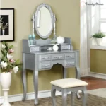 Elegant Wooden Dressing Table Set with Mirror and Stool