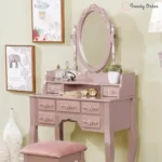 Elegant Wooden Dressing Table Set with Mirror and Stool